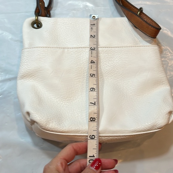 B.O.C. CROSSBODY PURSE Born Concept WHITE LEATHER brown accents Mccammon  10”x9” - Picture 11 of 13
